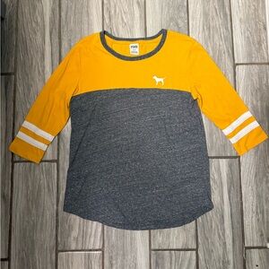 PINK By Victoria's Secret Yellow and Gray Women’s Long Sleeve Tee
